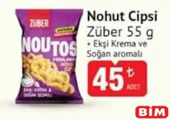 ZÜBER NOUTOS EKŞİ KREMA VE SOĞAN AROMALI NOHUT CİPSİ 55 G fiyat ve kampanya bilgisi